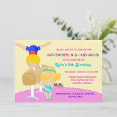 Invitation Fête d'anniversaire de gymnastique de roues et de (Debout devant)