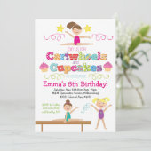 Invitation Fête d'anniversaire de gymnastique de roues et de (Debout devant)