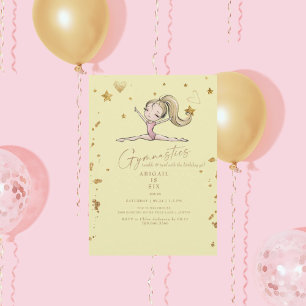Invitation Fête d'anniversaire de gymnastique jaune Tumble &
