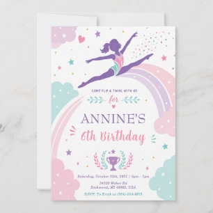 Invitation Fête d'anniversaire de gymnastique personnalisée