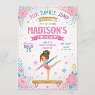 Invitation Fête d'anniversaire de gymnastique pour filles