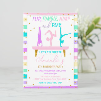 Invitation Fête d'anniversaire de gymnastique Sauter Culbuter