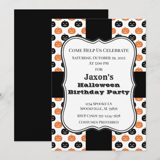 Invitation Fête d'anniversaire de Halloween citrouille (Devant / Derrière)