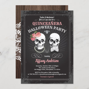 Invitation Fête d'anniversaire de Halloween Quinceaña rose no