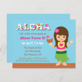 Invitation Fête d'anniversaire de Hawaii Hula Girl Luau (Devant / Derrière)