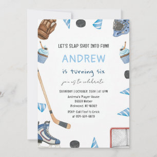 Invitation Fête d'anniversaire de hockey à l'aquarelle person