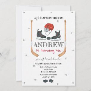Invitation Fête d'anniversaire de hockey à l'aquarelle person