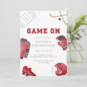 Invitation Fête d'anniversaire de hockey Game On rouge Enfant