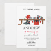 Invitation Fête d'anniversaire de hockey sur aquarelle person (Devant / Derrière)