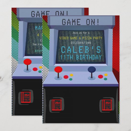 Invitation Fête d'anniversaire de jeu vidéo de salle d'arcade (Devant / Derrière)