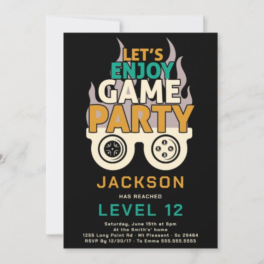 Invitation Fête d'anniversaire de jeu vidéo Level Up (Devant)