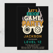 Invitation Fête d'anniversaire de jeu vidéo Level Up (Devant / Derrière)