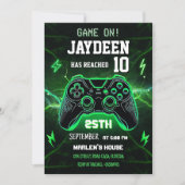 Invitation Fête d'anniversaire de jeu vidéo vert (Devant)