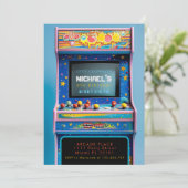 Invitation Fête d'anniversaire de jeux d'arcade rétro (Debout devant)
