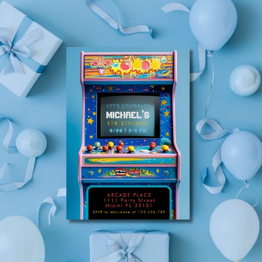 Invitation Fête d'anniversaire de jeux d'arcade rétro