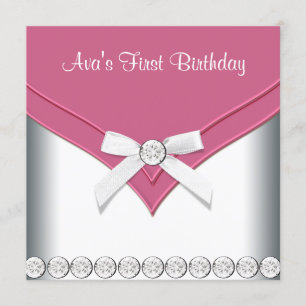 Invitation Fête d'anniversaire de jolies filles roses et blan