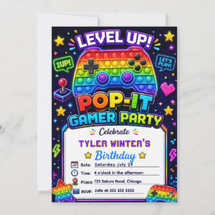 Invitation Fête d'anniversaire de joueur Pop It