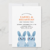 Invitation Fête d'anniversaire de jumeaux Bunny pour bébés ga (Devant)