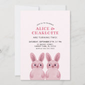 Invitation Fête d'anniversaire de jumeaux lapins pour bébés f (Devant)