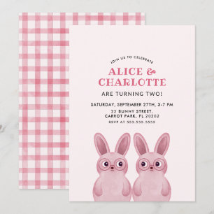 Invitation Fête d'anniversaire de jumeaux lapins pour bébés f