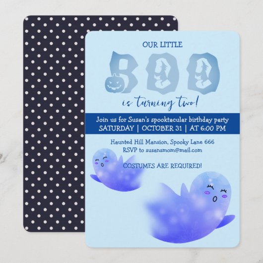 Invitation Fête d'anniversaire de Kawaii Ghost (Devant / Derrière)