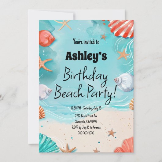 Invitation Fête d'anniversaire de Kids Beach (Devant)