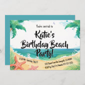 Invitation Fête d'anniversaire de Kids Beach (Devant / Derrière)
