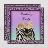 Invitation Fête d'anniversaire de Kittens et Purple Empreinte (Devant / Derrière)