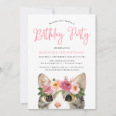 Invitation Fête d'anniversaire de Kitty à l'aquarelle douce (Devant)