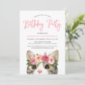 Invitation Fête d'anniversaire de Kitty à l'aquarelle douce (Debout devant)