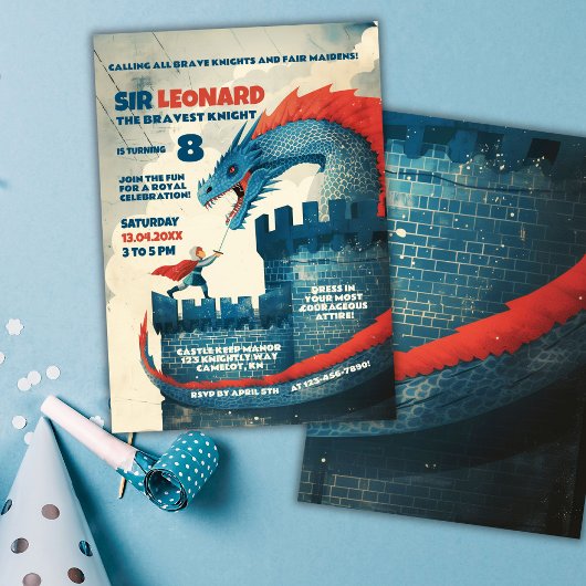 Invitation Fête d'anniversaire de Knight et Dragon sans peur