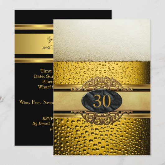 Invitation Fête d'anniversaire de la 30e bière noire or Mans (Devant / Derrière)