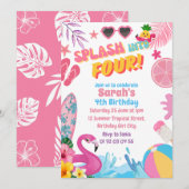 Invitation Fête d'anniversaire de la 4ème piscine rétro (Devant / Derrière)