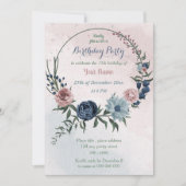 Invitation fête d'anniversaire de la belle robe bleu fleurie (Devant)