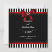 Invitation Fête d'anniversaire de la Bow rouge Noir blanc ray (Dos)