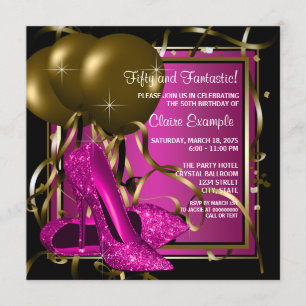 Invitation Fête d'anniversaire de la chaussure Magenta Black 