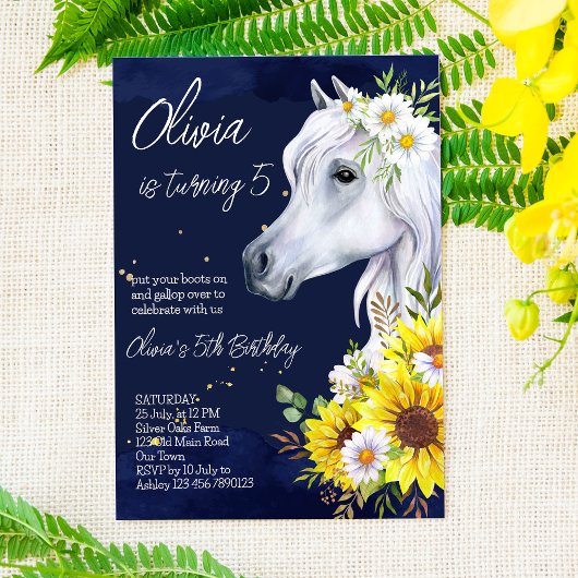 Invitation Fête d'anniversaire de la cofille de cheval blanc