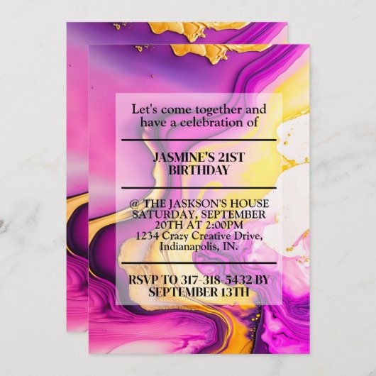 Invitation Fête d'anniversaire de la conception de vague vibr (Devant / Derrière)