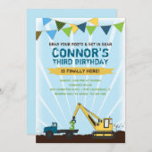 Invitation Fête d'anniversaire de la construction de camions  (Devant / Derrière)