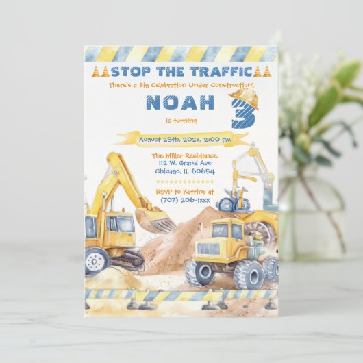 Invitation Fête d'anniversaire de la construction moderne mod (Debout devant)