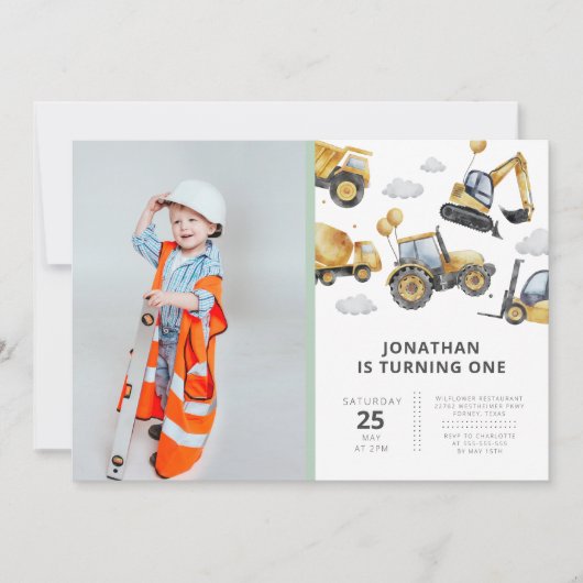 Invitation Fête d'anniversaire de la construction simple mode (Devant)