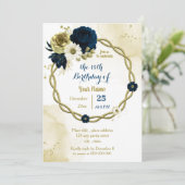 Invitation Fête d'anniversaire de la couronne d'or fleurie en (Debout devant)