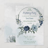 Invitation fête d'anniversaire de la couronne fleurie blanche (Devant / Derrière)