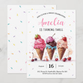 Invitation Fête d'anniversaire de la crème glacée (Devant / Derrière)