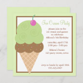 Invitation Fête d'anniversaire de la Crème verte de glace Lim (Devant / Derrière)