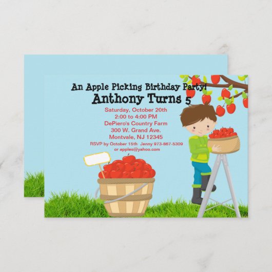 Invitation Fête d'anniversaire de la cueillette de pommes par (Devant / Derrière)