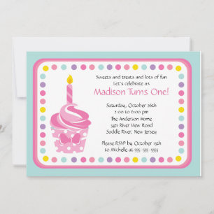 Invitation Fête d'anniversaire de la Cupcake Girl Cute Pink