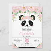 Invitation Fête d'anniversaire de la Cute Panda Florale Rose (Devant)
