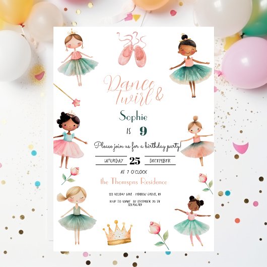 Invitation Fête d'anniversaire de la danse et de la fillette