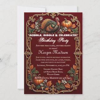 Invitation Fête d'anniversaire de la dinde de Bourgogne Gobbl